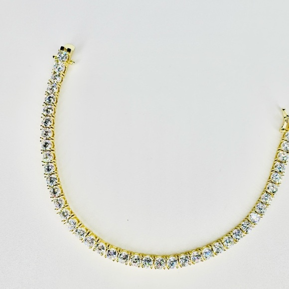 18K Gold and Sterling Silver Tennis Bracelet with CZ Gorgeous - Picture 3 of 6